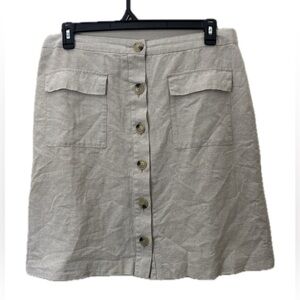 Liz Claiborne Linen Blend Button Front Skirt Beige Pockets Casual Summer Skirt